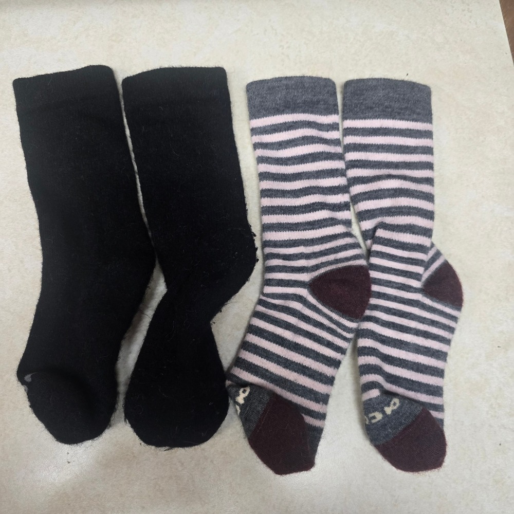 Pacas‎ Alpaca Wool Blend Crew Socks 2 Pair Bundle Black Pink Grey Striped Womens